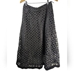 Gibson Latimer Chic Black Eyelet Layered A-Line Minimalist Pull-On Skirt Size M